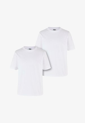 To ensfarvede hvide t-shirts i bomuld, med korte ærmer, rund halsudskæring og en almindelig pasform. Ingen synlige mønstre eller accenter.