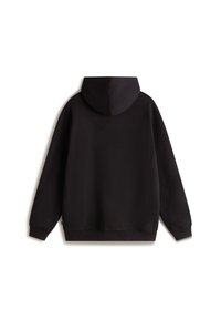 Felpa con cappuccio nera, a maniche lunghe, dalla texture morbida, con polsini e orlo a coste, caratterizzata da una cucitura centrale sul cappuccio per un dettaglio strutturale.