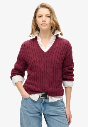 Superdry & Co V NECK CABLE - Trui - bordeaux red