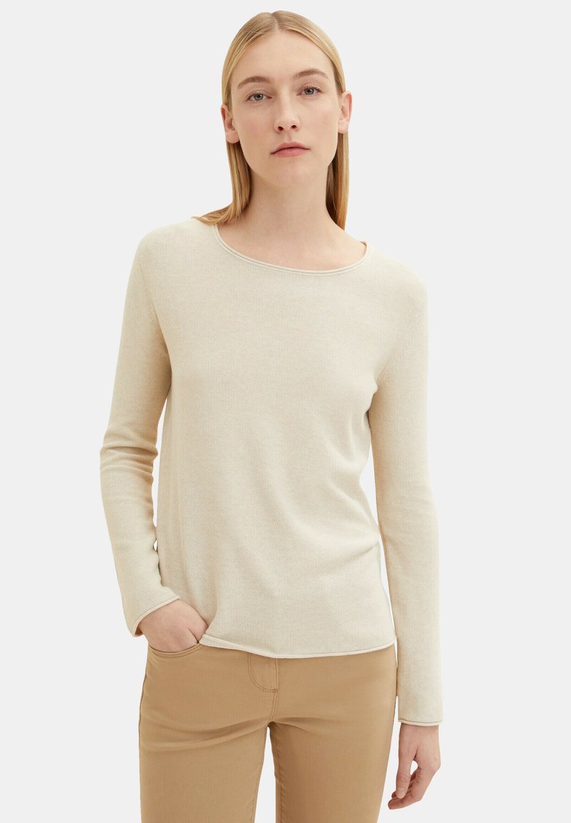 TOM TAILOR MIT RUNDHALSAUSSC - Strickpullover - beige