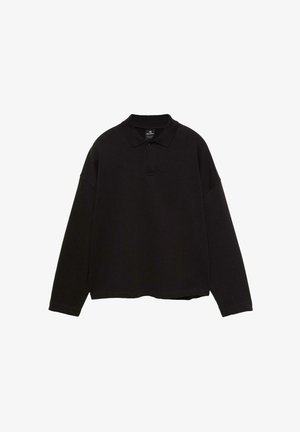 Czarna polo z długim rękawem wykonana z bawełny. Posiada kołnierzyk, zapięcie na guziki oraz luźny krój z prostym dołem. Bez wzorów ani akcentów.