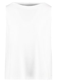 Vit ärmlös topp med rund halsringning, som har ett texturerat ribbat mönster, rak fåll och en lös, avslappnad passform.