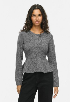 VILA, KNITTED CARDIGAN VILUNA PEPLUM - Жилетка - medium grey melange