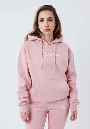 Sweat à capuche - rose poudré/blanc