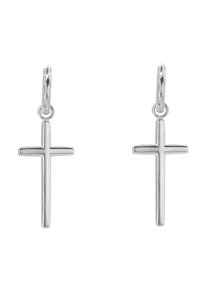 Zilveren kruisoorbellen met een gepolijste afwerking en een slank ontwerp. Elke oorbel heeft een eenvoudige, verlengde kruisvorm.