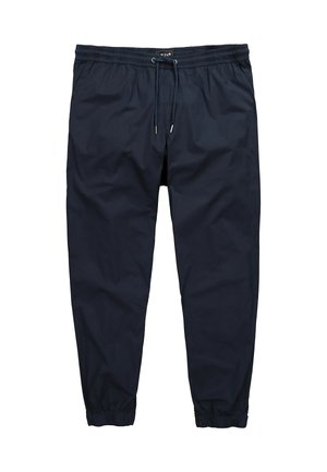 Pantalon de jogging bleu marine avec taille élastique, cordon de serrage, poches latérales et poignets élastiques.