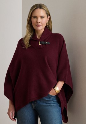 BUCKLE-TRIM WOOL-BLEND SWEATER PONCHO - Plašt - dark garnet