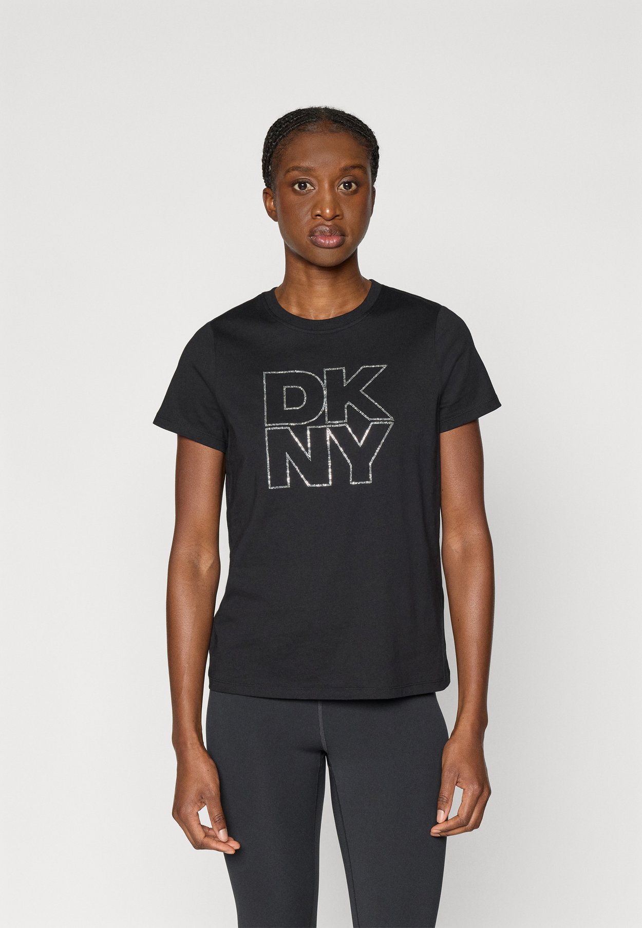 DOUBLE OUTLINE RHINESTONE LOGO SHORT SLEEVE RELAXED FIT CREW NECK TEE