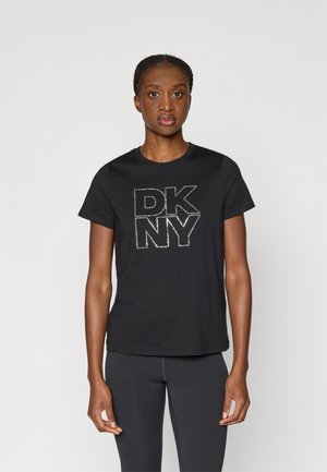 DOUBLE OUTLINE RHINESTONE LOGO SHORT SLEEVE RELAXED FIT CREW NECK TEE - T-shirts med print - black