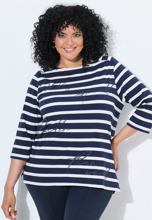Ulla Popken, STRIPED SCRIPT LETTERING 3/4 SLEEVE TEE - Langærmet T-shirt - marine