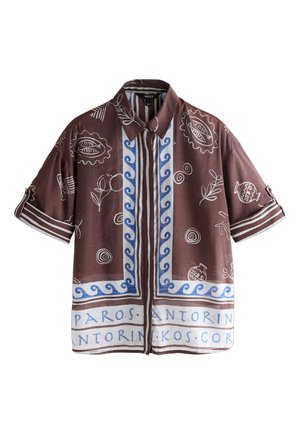Next, REGULAR FIT - LIGHTWEIGHT SHORT SLEEVE SHIRT  . - Nööpidega pluus - chocolate brown border print