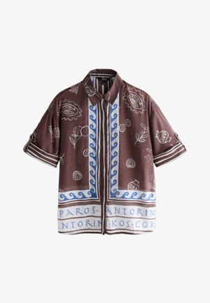 Next, REGULAR FIT - LIGHTWEIGHT SHORT SLEEVE SHIRT . - Nööpidega pluus - chocolate brown border print