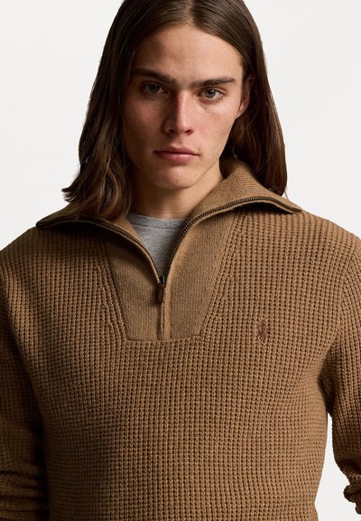 Polo Ralph Lauren WAFFLE WOOL COTTON QUARTER ZIP JUMPER - Jumper - brown sugar melange