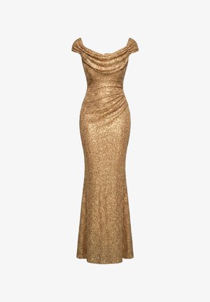 Goddiva, CAP SLEEVE IRIDESCENT SEQUIN COWL MAXI DRESS - Galajurk - gold