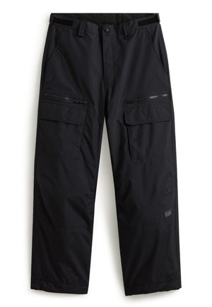 Zwarte cargobroek met rits en klepzakken op de dijen, verstelbare taille, rechte pijpen en Vans-logo op het onderste rechterbeen.
