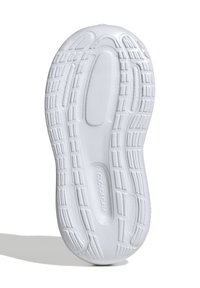 Biała podeszwa sneakersów z teksturowanymi wzorami i rowkami zapewniającymi przyczepność, z wytłoczonym napisem "CLOUDFOAM" na środku. Gładkie wykończenie i trwały materiał.