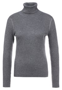 Grijze geribbelde coltrui met lange mouwen, inclusief een getailleerd ontwerp en een gestructureerd patroon overal.