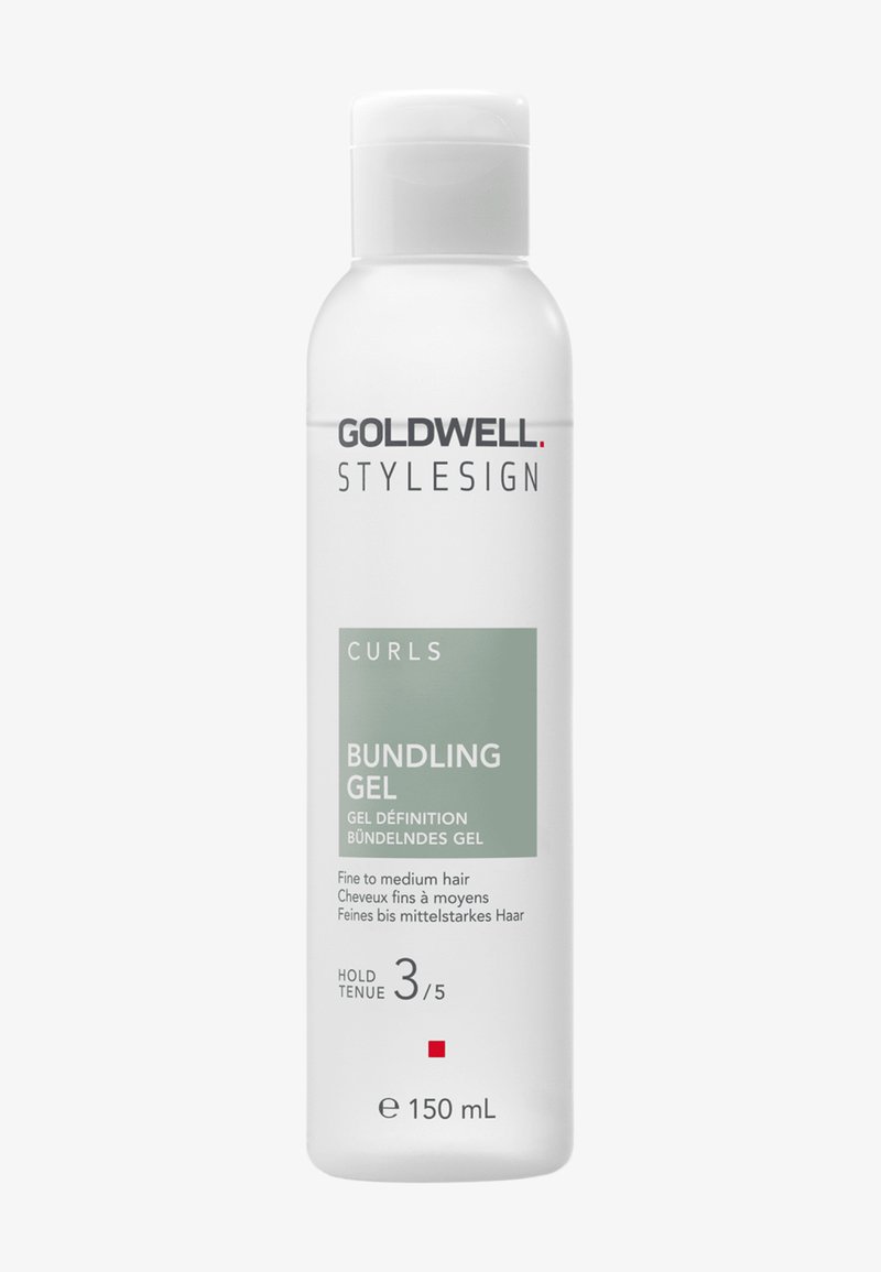 Gel structurant Goldwell Stylesign pour boucles, cheveux fins à moyens, fixation niveau 3/5, flacon plastique blanc de 150 ml avec bouchon clip.
