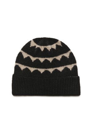 Beanie - black feather grey knit