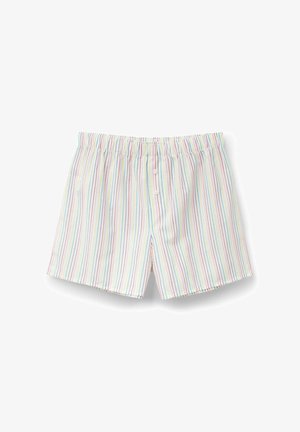 Boxershort van zacht materiaal met verticale strepen in pastelkleuren. Elastische tailleband met twee knopen aan de voorkant.