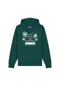 Teeal Kapuzenpullover mit einer Vorderentasche, verstellbarem Kapuzenzug und einem weißen Aufdruck eines Vans mit Palmen, begleitet von dem Text "Lass das Abenteuer beginnen!"