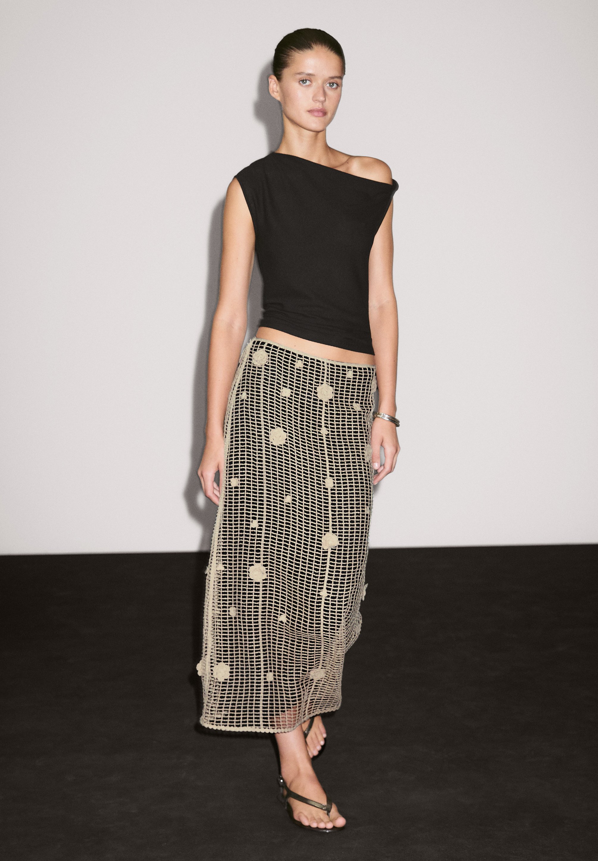 【MASSIMO DUTTI】 Semi-long Skirt With Floral Embroidery Massimo Dutti WITH FLORAL EMBROIDERY - A-line skirt - beige