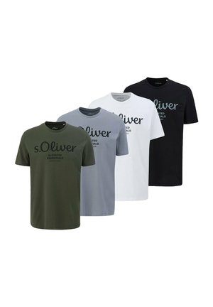 4ER PACK  LOGO RUNDHALS - Camiseta estampada - weiß dunkelgrün hellgrau schwarz