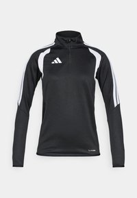 Μαύρο αθλητικό πουλόβερ με ψηλό γιακά, λευκές πλαϊνές πινελιές και τρεις λευκές ρίγες στα μανίκια. Διαθέτει κοντό φερμουάρ και κομψή εφαρμογή.