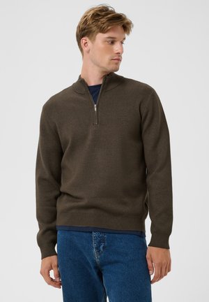 Kaffe, KEWYATT REGULAR 1/2-ZIPPER KNIT PULLOVER - Jumper - major brown melange