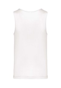 White sleeveless tank top, made of a soft fabric with a smooth texture, featuring a round neck and clean edges without additional patterns.