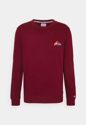 Felpa bordeaux in cotone, con maniche lunghe, scollo rotondo e un logo colorato ricamato sul petto.
