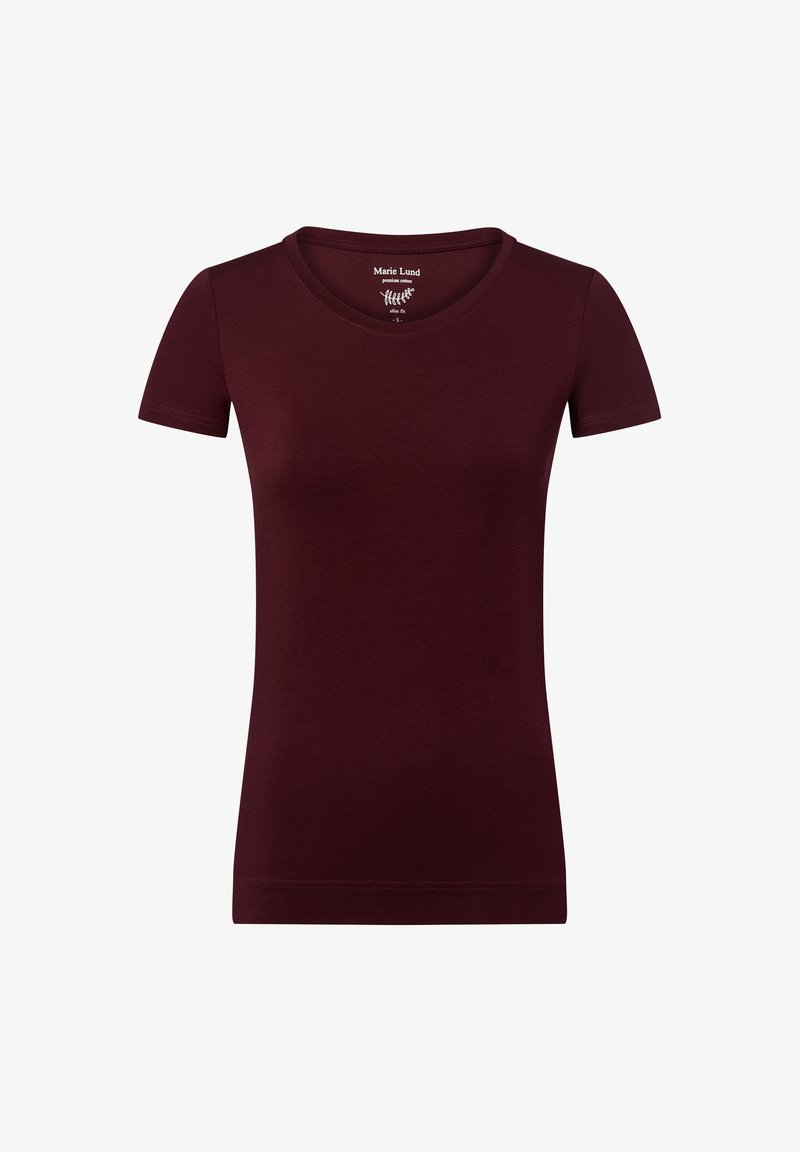 Maglietta a maniche corte bordeaux realizzata in morbido cotone, con scollatura rotonda e design slim fit. Stile minimalista con linee pulite.