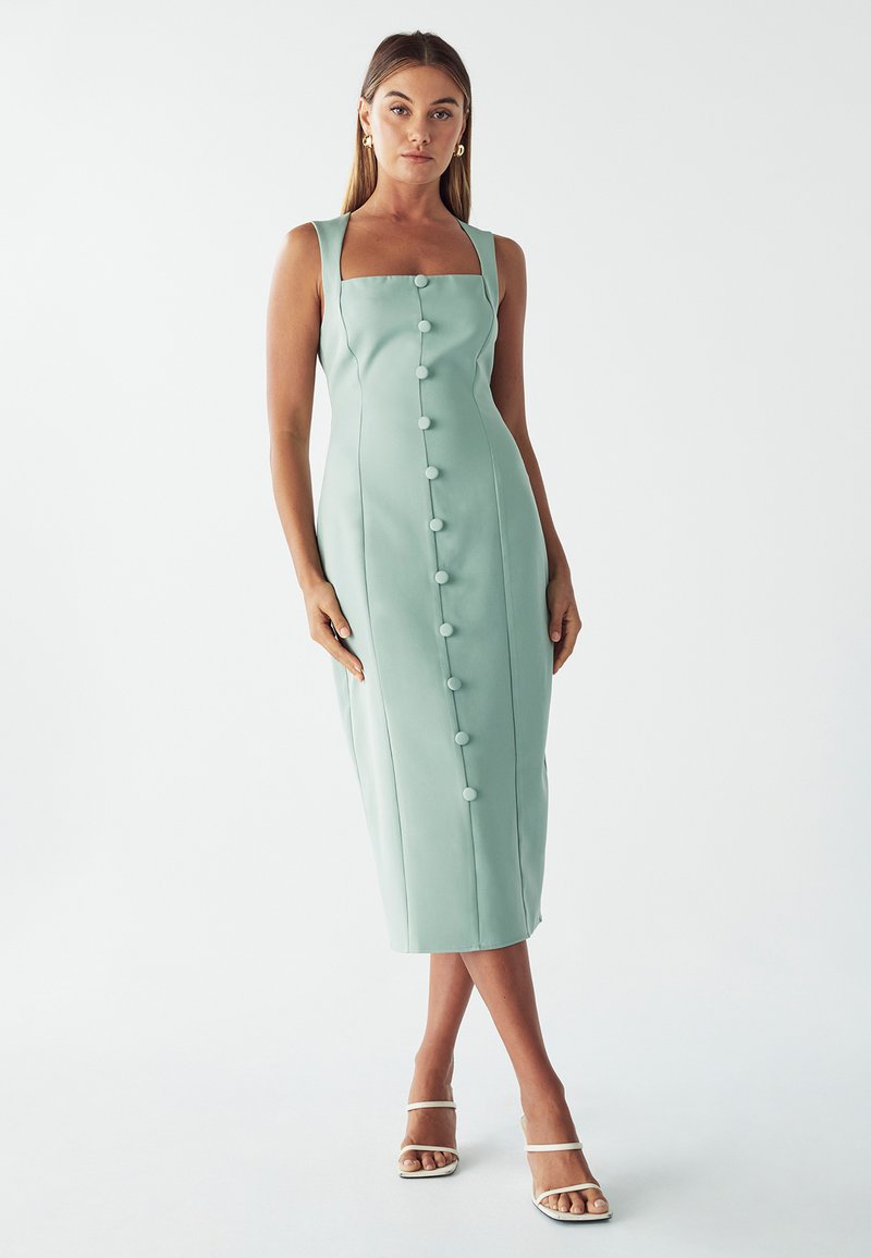 sage green shift dress Threadbare Women's Sage Green Linen Blend Sleeveless V-Neck Crossback Shift  Dress main image 0