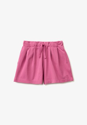 Roze elastische taille short met koordjes en zijzakken, gemaakt van zachte stof, ontworpen voor vrijetijdsgebruik.