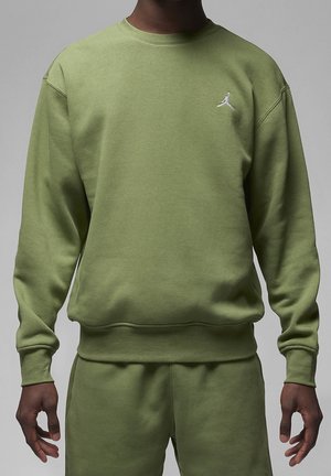Olijfgroen sweatshirt van een zachte katoenmix, met een ronde hals, geribde manchetten en een klein wit logo op de borst.