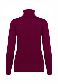 Merino villa turtleneck-pusero syvässä magentan värissä, jossa on ribbikuvioitu kaulus ja hihansuut, pitkät hihat sekä sileä rakenne ja istuva muoto.