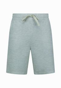 Lichtgrijze shorts van textuurstof, met een elastische tailleband en een decoratieve trekkoord om de pasvorm aan te passen.