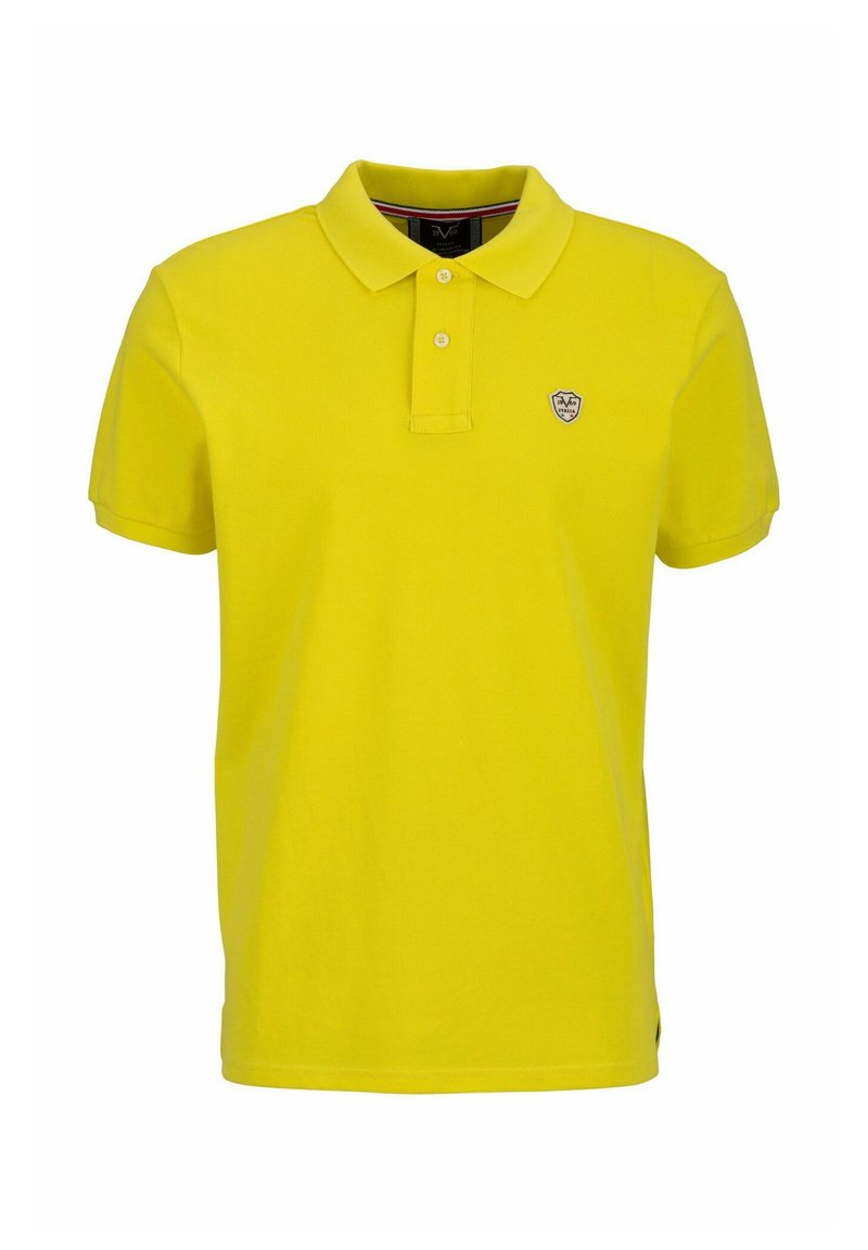 Geel polo shirt van katoen, met een klassieke kraag, een knoopsluiting met twee knopen, korte mouwen en een klein embleem op de borst.