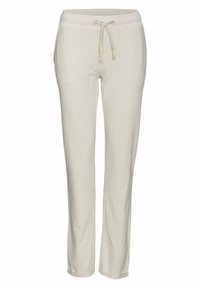 Crème kleurige sweatpants gemaakt van zachte stof, met een elastische tailleband met trekkoord en zijzakken, rechte pijpen.