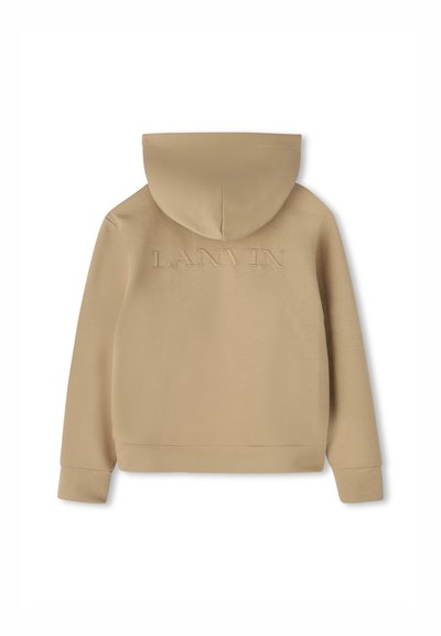 Kapuzensweatshirt aus beigem Stoff mit strukturierter Oberfläche. Verfügt über ein gesticktes "LANVIN"-Logo auf der Rückseite, sowie gerippte Bündchen und Saum.