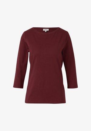 Burgunderfarbendes Langarmshirt aus weicher Baumwolle, mit rundem Halsausschnitt und entspannter Passform sowie glatter Textur.