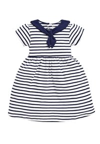 JoJo Maman Bébé Stickad klänning - white navy stripe