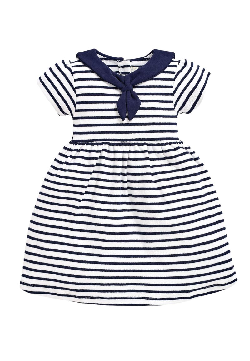 JoJo Maman Bébé Stickad klänning - white navy stripe