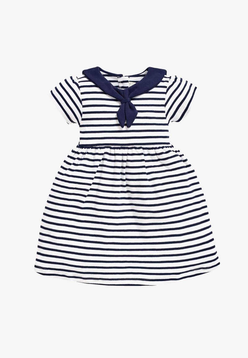 JoJo Maman Bébé Stickad klänning - white navy stripe