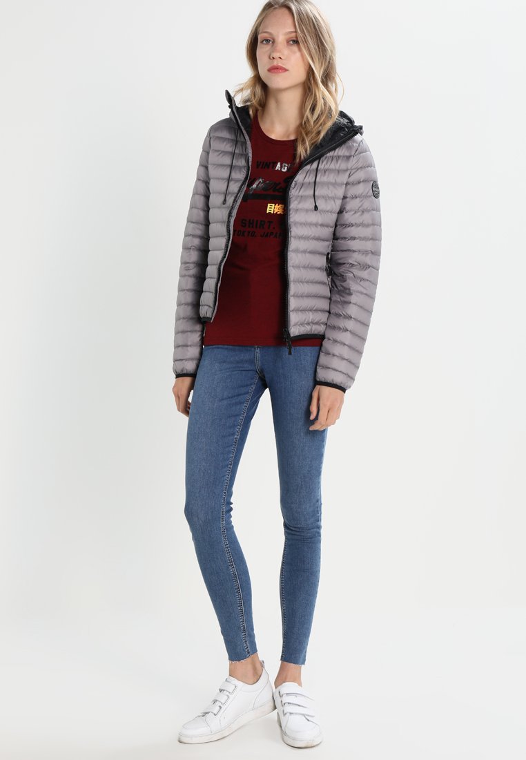 superdry womens core down hooded jacket comet silver