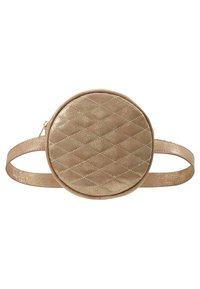 Sac banane rond matelassé or métallisé avec fermeture éclair et sangle réglable.