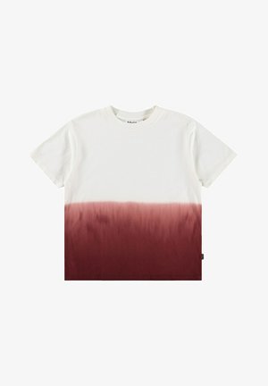 Katoenen t-shirt met een wit bovenstuk dat vervaagt in een bordeauxroze ombre aan de zoom. Korte mouwen en een ronde hals.