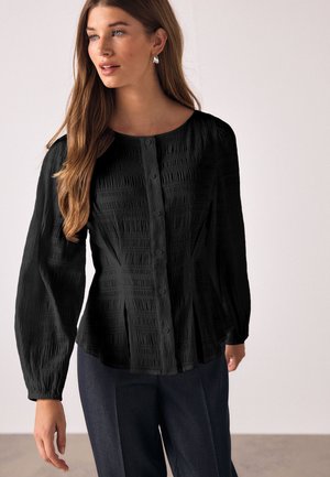 Next REGULAR FIT - LONG SLEEVE BOATNECK TEXTURED BUTTON-FRONT  - Blouse - black