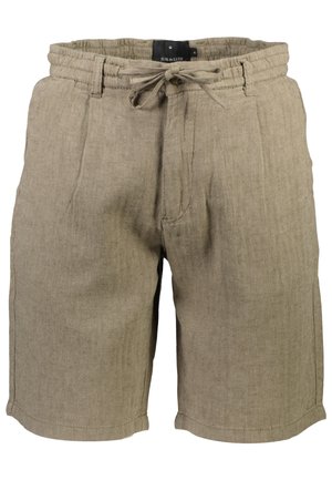 Linnen shorts in een lichtbruine visgraatprint, met een elastische tailleband met een trekkoord en zijzakken.