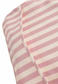Striped fabric cover in pale pink and cream, featuring horizontal lines. The design includes a neat finish with contrasting stitching.
